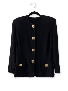 St. John Collection Black Santana Knit Cardigan Gold Turnlock Closure